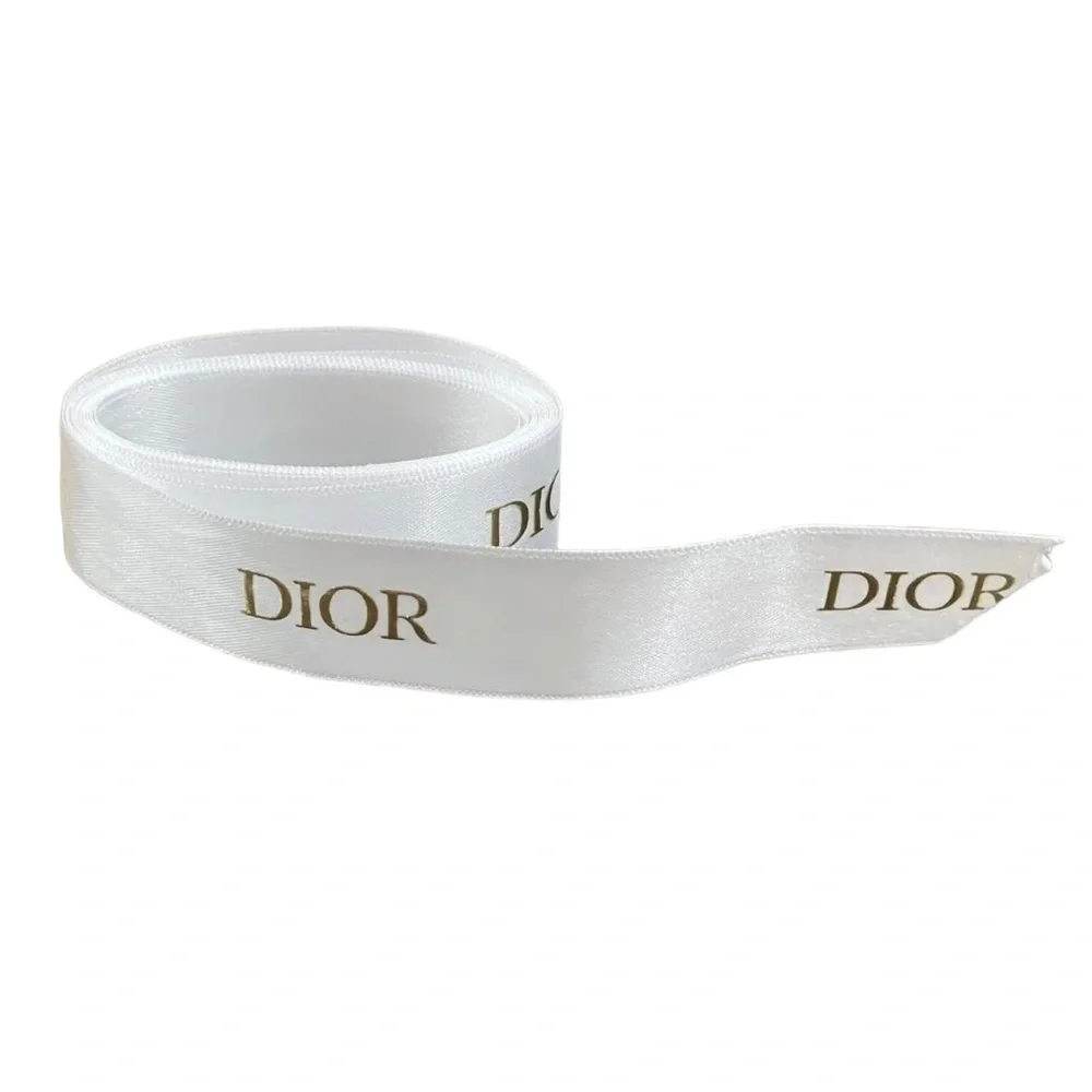 DIOR White Satin Ribbon Gold Logo Lettering 70”